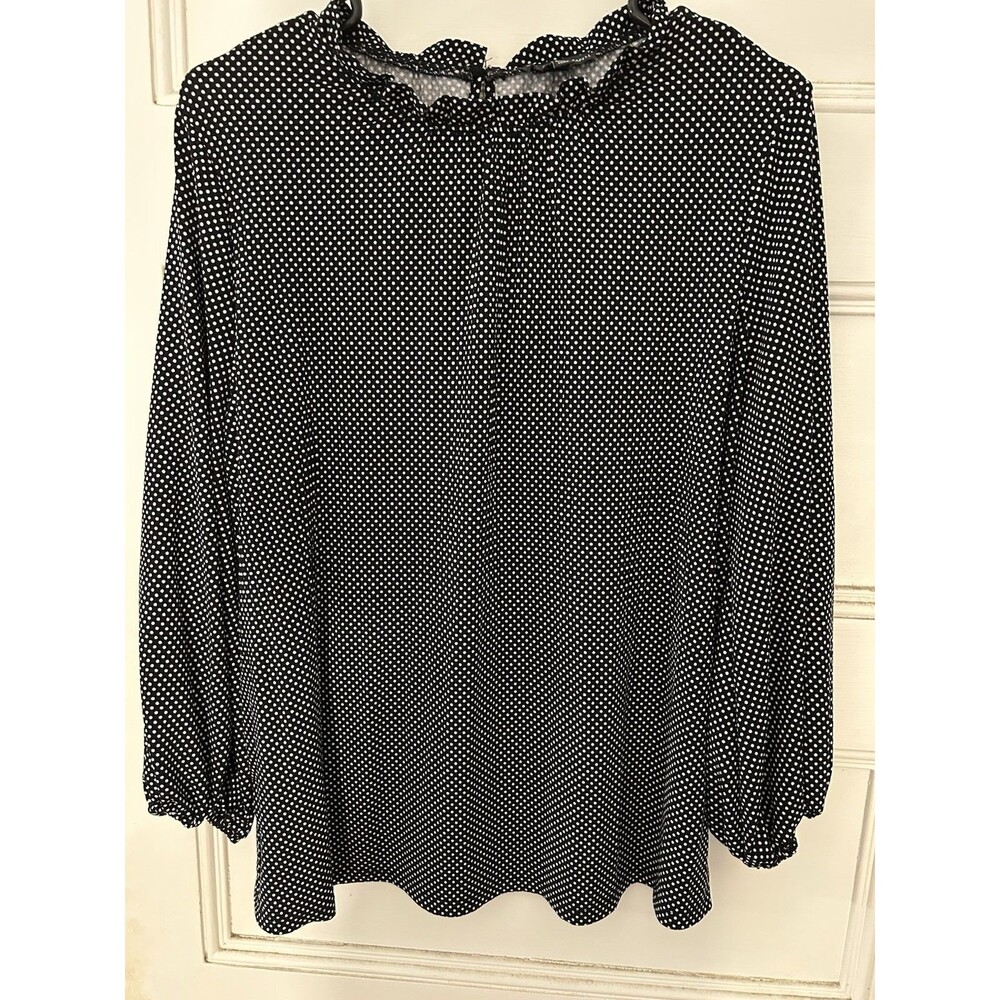Adrianna Papell Top Womens L Black White Polka Dot 3/4 Sleeve Stretch Career